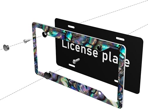 Miniatura 5 de Marco de matrícula de abulón, paquete de 2 accesorios para decoración de autos, 12.3 x 6.3 pulgadas, para hombres y mujeres