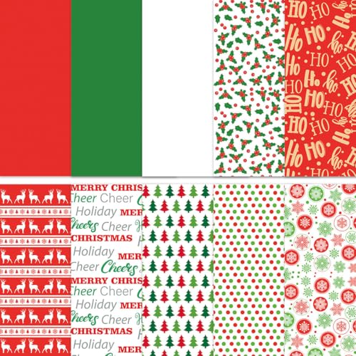 YARNOW 150 Sheets Christmas Wrapping Paper Tissue Paper, Xmas Santa, Snowflakes, Christmas Tree, for Boxes Bottles Bags Holiday Packaging (51 x 51 cm, 10 Patterns)
