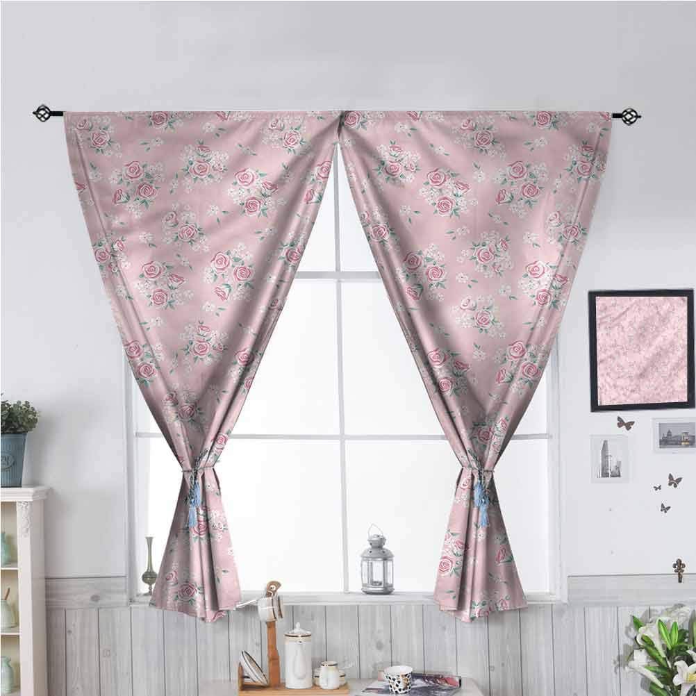 Hiiiman Rod Pocket Curtain Panels Little Roses Lilacs Artwork W55 x L39