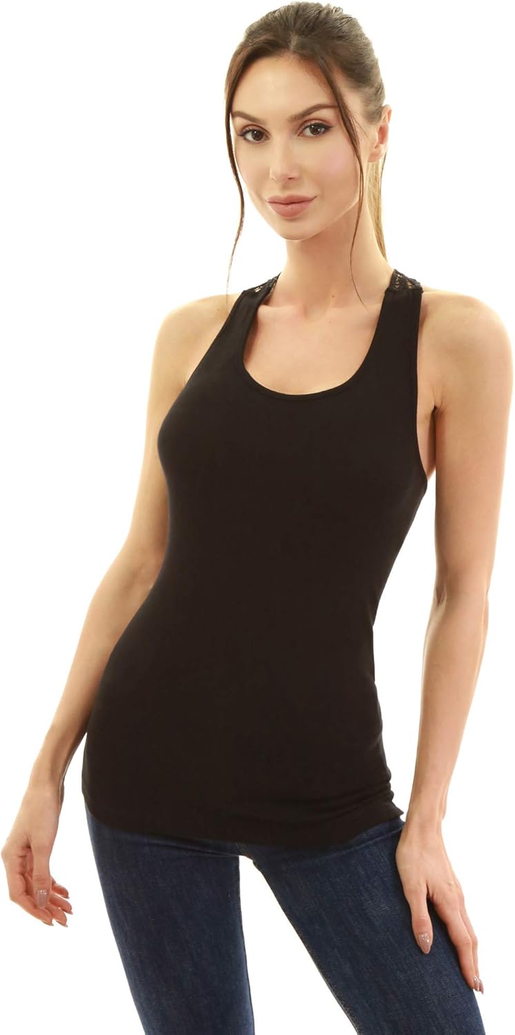 AmélieBoutik Women Scoop Neck Crochet Lace Eyelet Racerback Sleeveless Tank Top - Image 4
