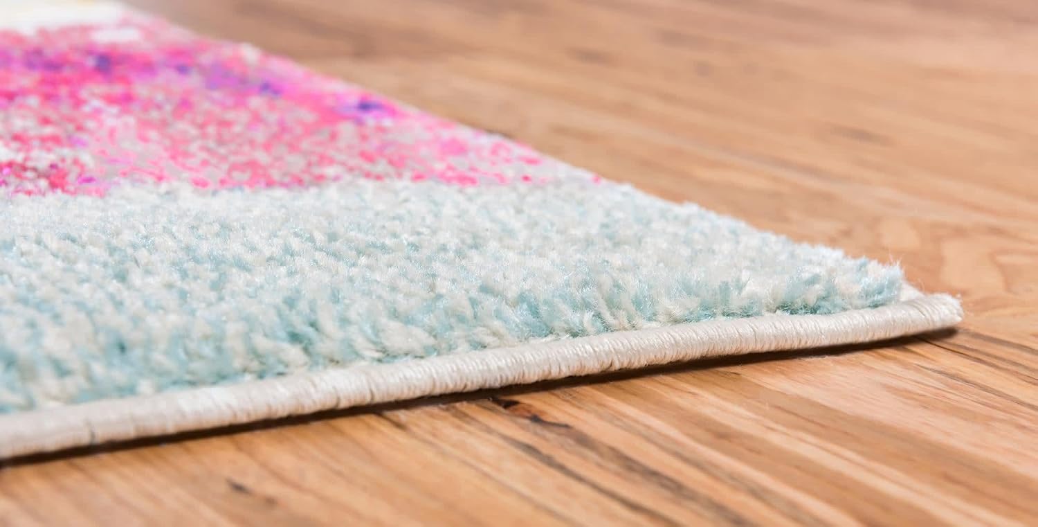 Unique Loom Estrella Collection Light Colors, Abstract, Modern, Vibrant Area Rug, 7 ft x 10 ft, Pink/Ivory