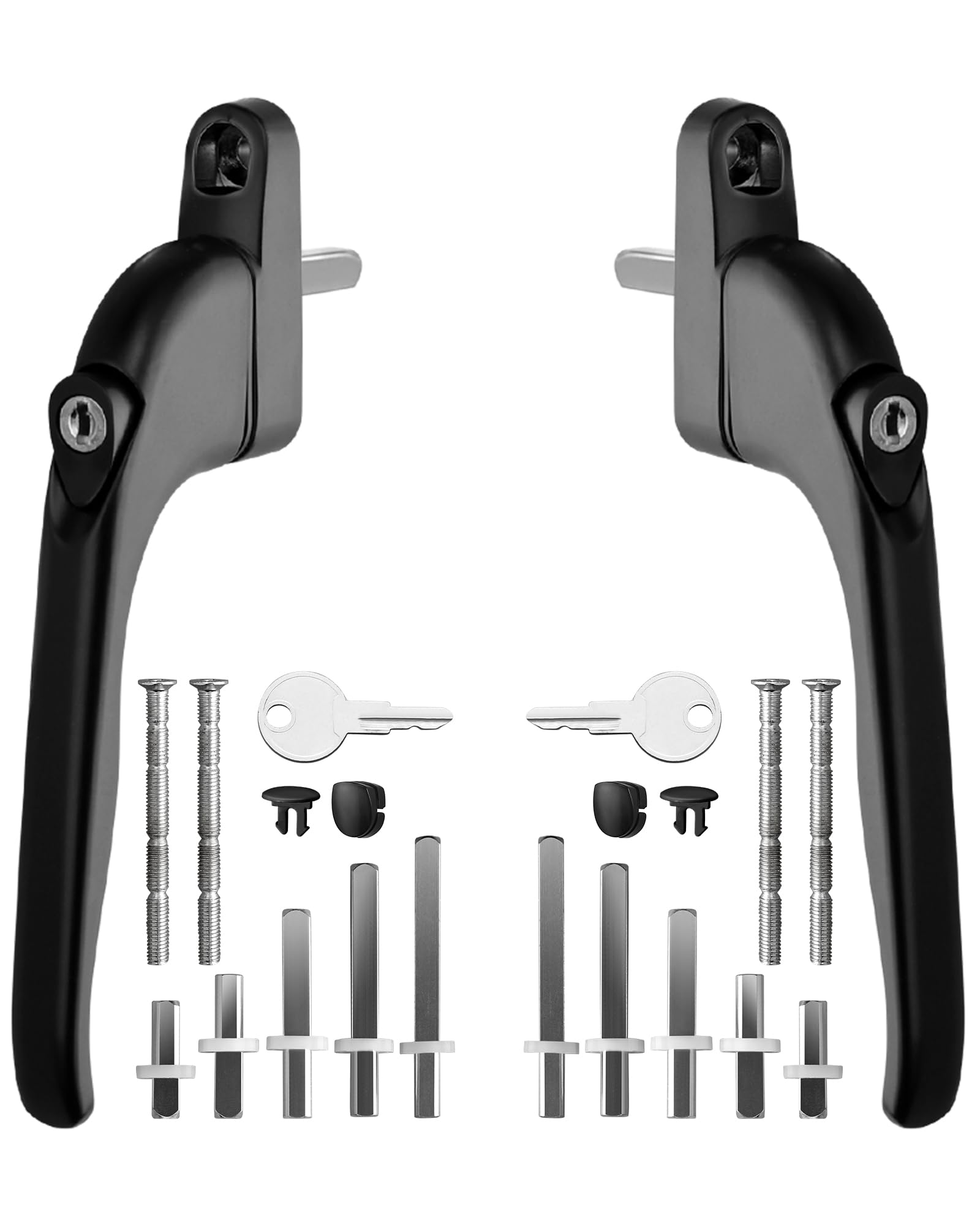 eSynic 2PACK Universal Locking Window Handle for UPVC Windows Black Espag Handle with Key & 5 Multiple Spindles & Cuttable Screws Secure & Easy Replacement for Window or Balcony Door