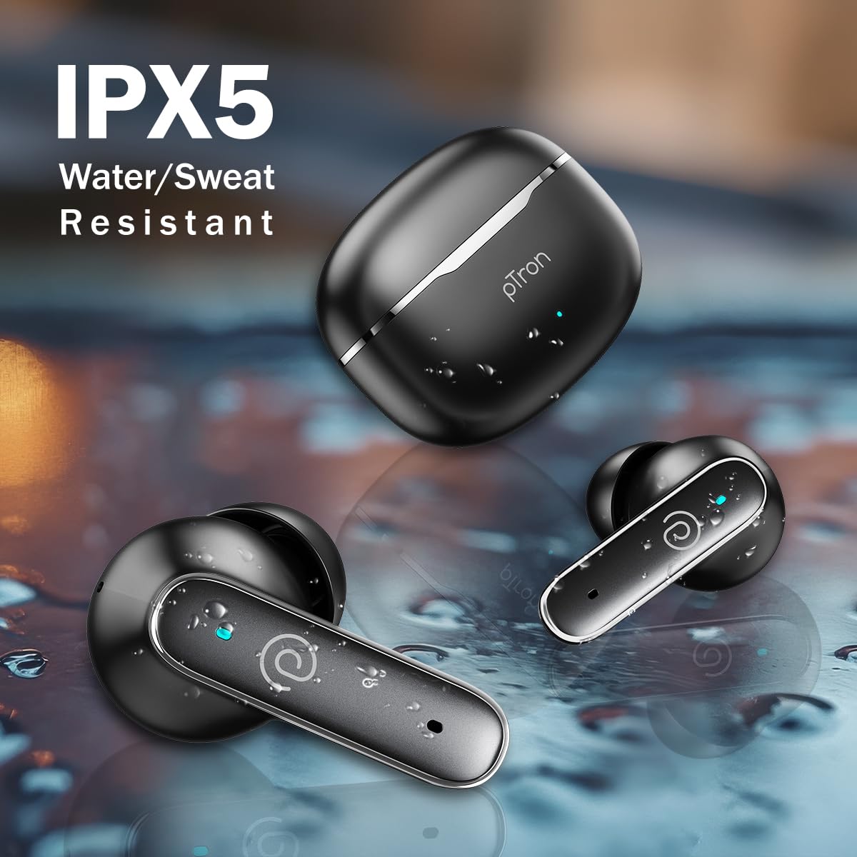 pTron Bassbuds Eon in-Ear TWS Earbuds w/ 13mm Drivers, 45Hrs Playtime, Dual HD Mic & TruTalk AI-ENC Calls, Custom EQ,Mobile App, Bluetooth v6.0 Headphones,Voice Assist., Type C Charging & IPX5 (Black) — Amazon image 9