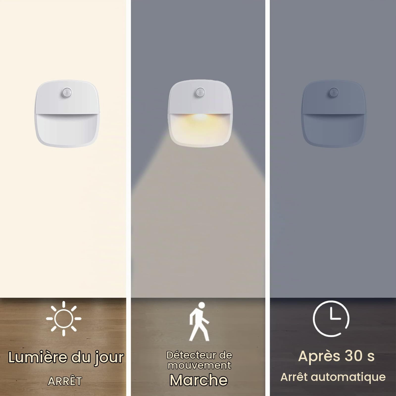 XVZ Lampe Détecteur de Mouvement Interieur, Lot de 6 Veilleuse LED Pile, Veilleuse d'escalier Automatiquel Pour Couloir, Chambre, Cuisine, Placard - Blanc Chaud