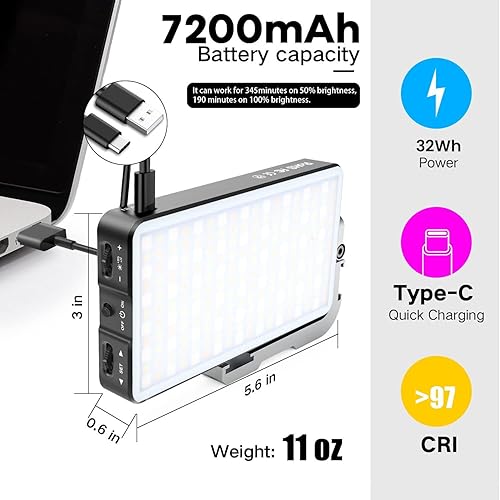 Miniatura 2 de Luz de cámara RGB de bolsillo G2, batería recargable integrada de 7200 mAh 360°, gama a todo color, 9 efectos de luz, panel de luz de video LED de