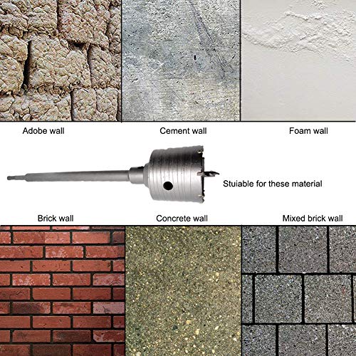 Concrete Hole Saw Kits, Tungsten Steel Sds Plus Shank Wall Hole Cutter Cement Stone Drill Bit Sets 1-2/11, 1-3/5, 2-4/5 Inch(30, 40, 60Mm), With 8-7/10 Inch(220Mm) Connecting Rod, 3 Center Drill Bits #TOP6