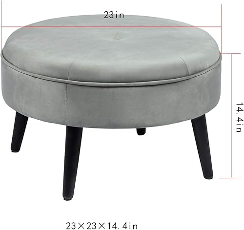 Miniatura 10 de Adeco Otomana redonda de terciopelo de 23 pulgadas con esponja gruesa y patas de madera antideslizantes, reposapiés de tela moderna, reposapiés,