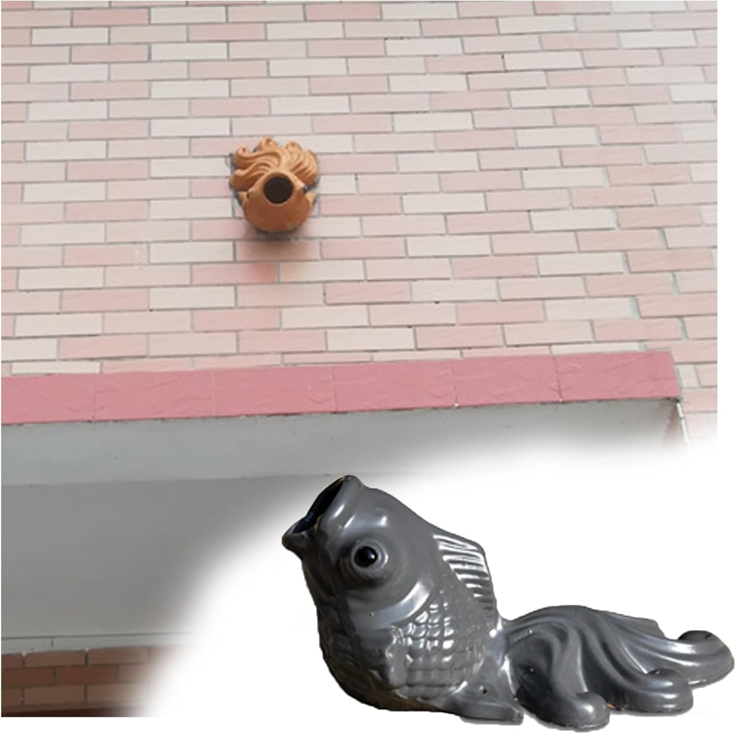 Ceramic Koi Fish Pond Spitter – Outdoor Water Fountain Decoration for Garden, Patio, Balcony, Koi Ponds – Symbol of Luck & Prosperity(Gray)