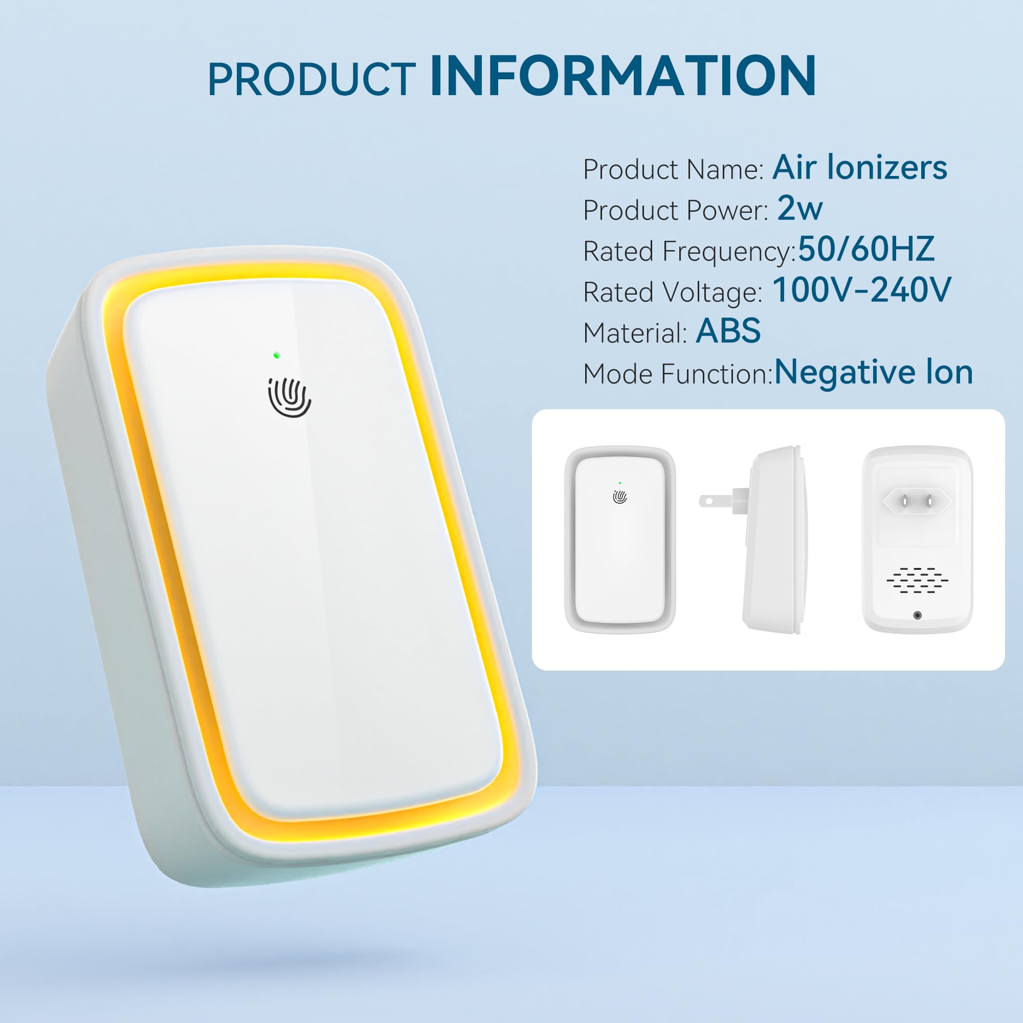 Ionizzatori d'aria per casa, ioni negativi plug in per camera da letto, studio, ufficio, palestra, hotel, cucina, mini filtro d'aria, portatili (confezione da 4)