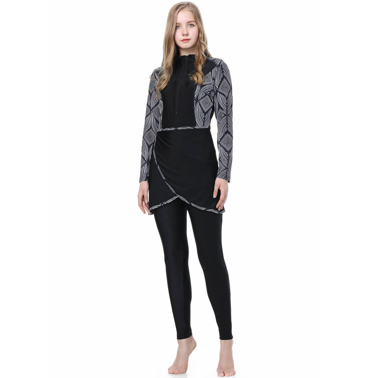 MaNMaNing traje de baño para mujer Tankini manga larga con hijab estilo árabe conservador cubierta integral con gorro de baño para la playa