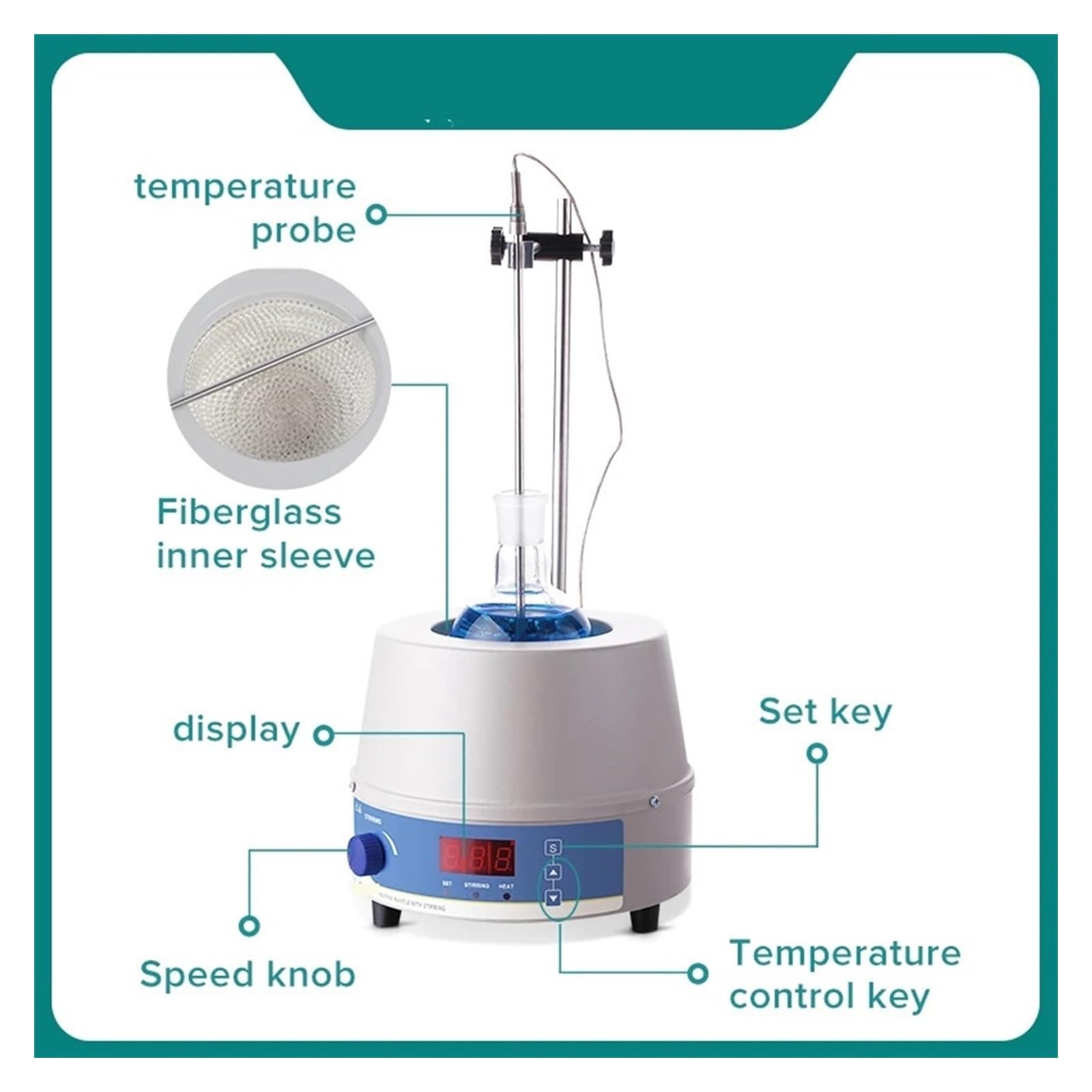 LABOR-Rührer, Offizieller Shop 1000 ml digitaler elektrischer Heizmantel, Magnetrührer, Laborausrüstung mit Thermoregler(HMSC 500ml)