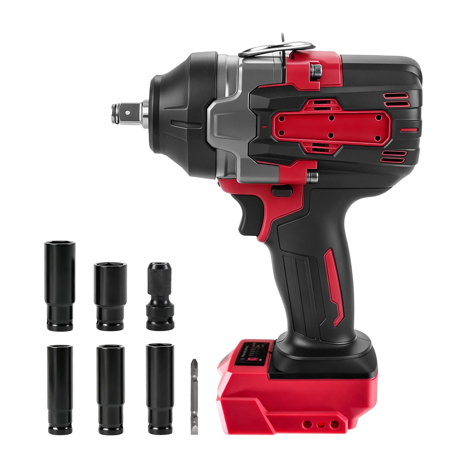 Clé à Chocs Sans Fil pour Milwaukee 18 V, 1200 N·m Visseuse a Choc Brushless 1/2", Boulonneuse a Choc Electrique avec 5 modes de vitesse, 5 douilles pour voiture maison DIY