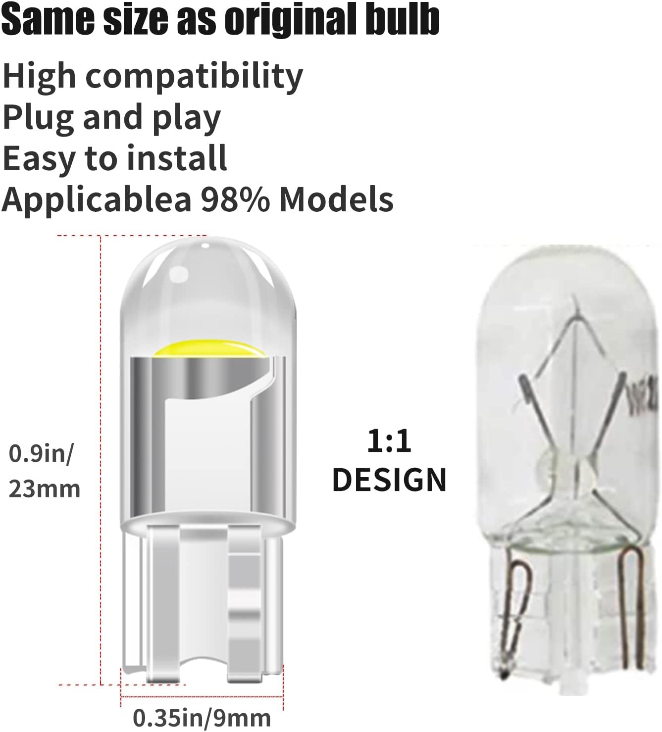 VS Lampadina trasparente T10 W5W 501 LED 194168 Lampadine, 10 pezzi Bianco freddo 6000K 12V per luci di posizione auto, luce interna, cruscotto, targa, lampadine bagagliaio