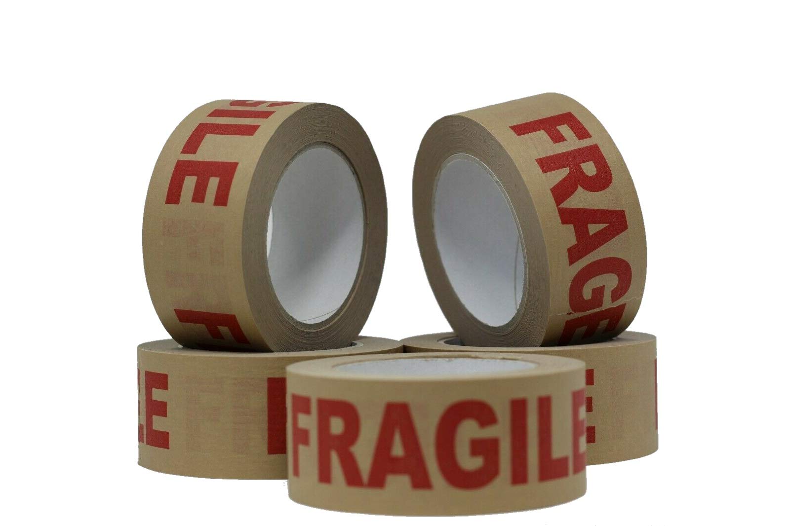 9Cube Fragile Kraft Paper Tape – 50mm x 50M | Eco-Friendly Printed Packing Tape with Strong Adhesive | Biodegradable Brown Paper Tape for Parcels, Boxes & Moving | Bold Red 'FRAGILE' Warning