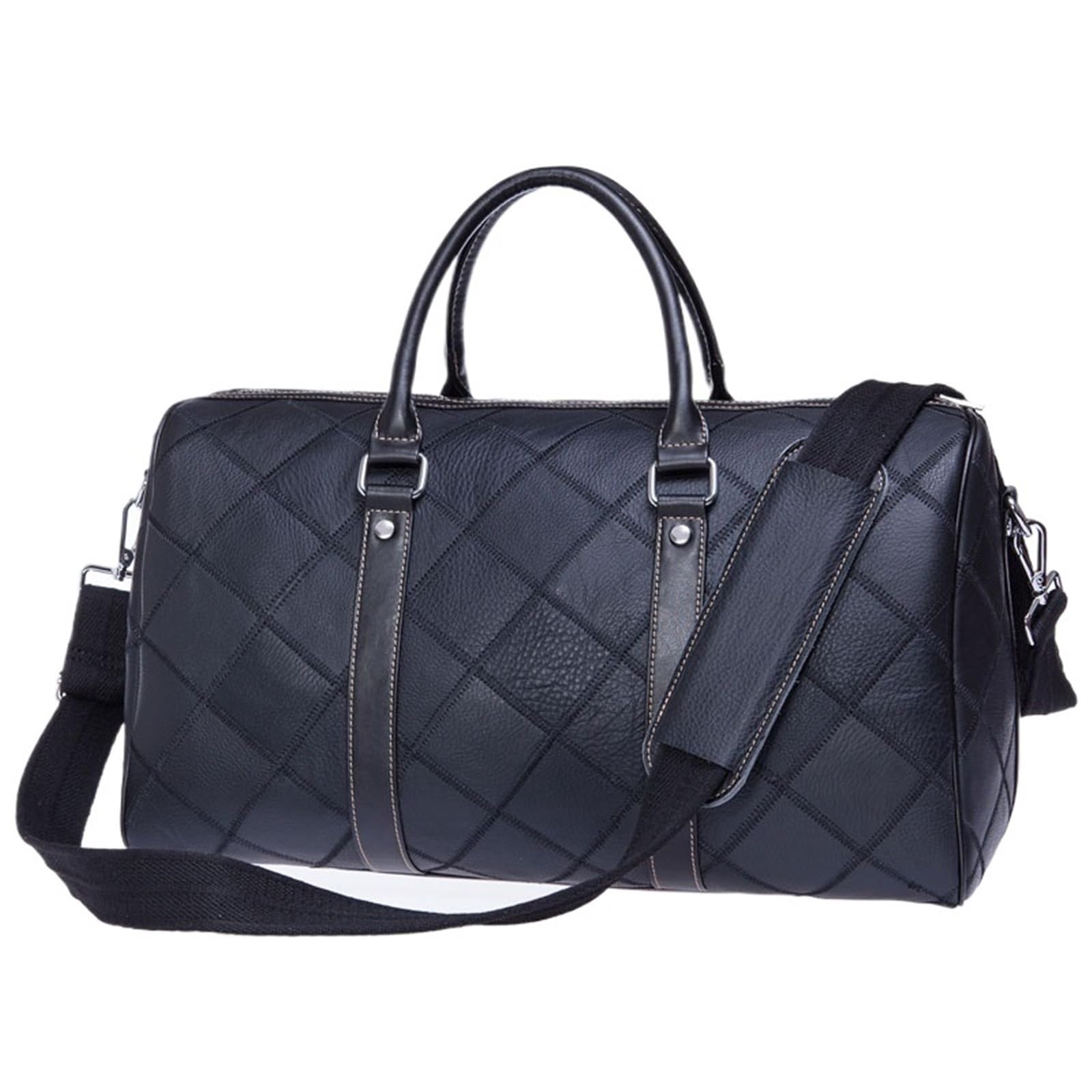 Bolsa de viaje de piel Bolsos de mano Bolsos de viaje Equipaje Bolso de viaje for hombre Bolsos de lona de cuero genuino Bolsos grandes de fin de semana Bolsos de mano Bolsos de fin de semana(Black)