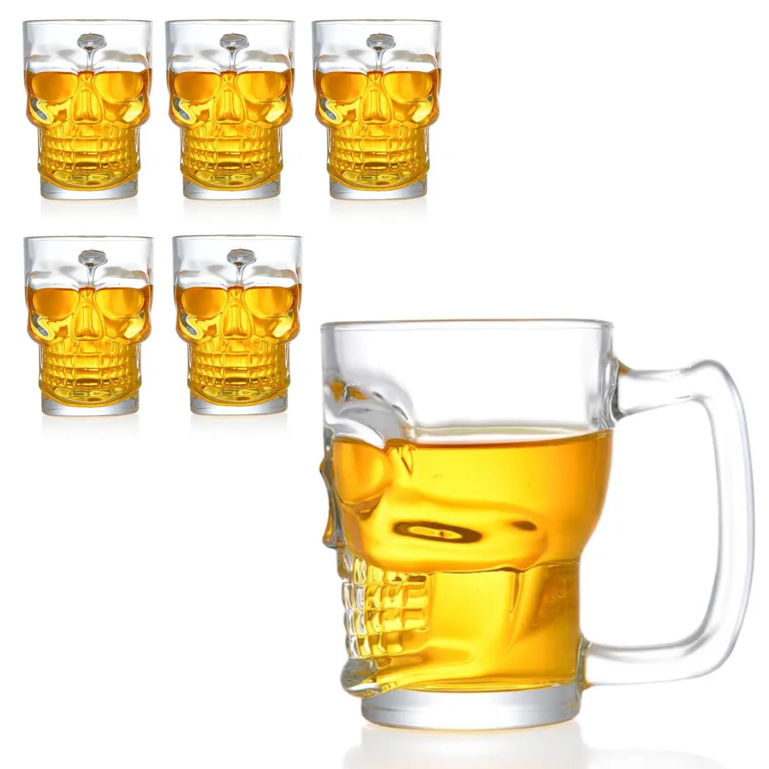 Oceano Gobelets crâne verre bière chope Shot Chupito tasse whisky vodka amer vin bière rhum spiritueux idée cadeau anniversaire fête des pères halloween bar pub skull crâne (6 pièces 360 ml)