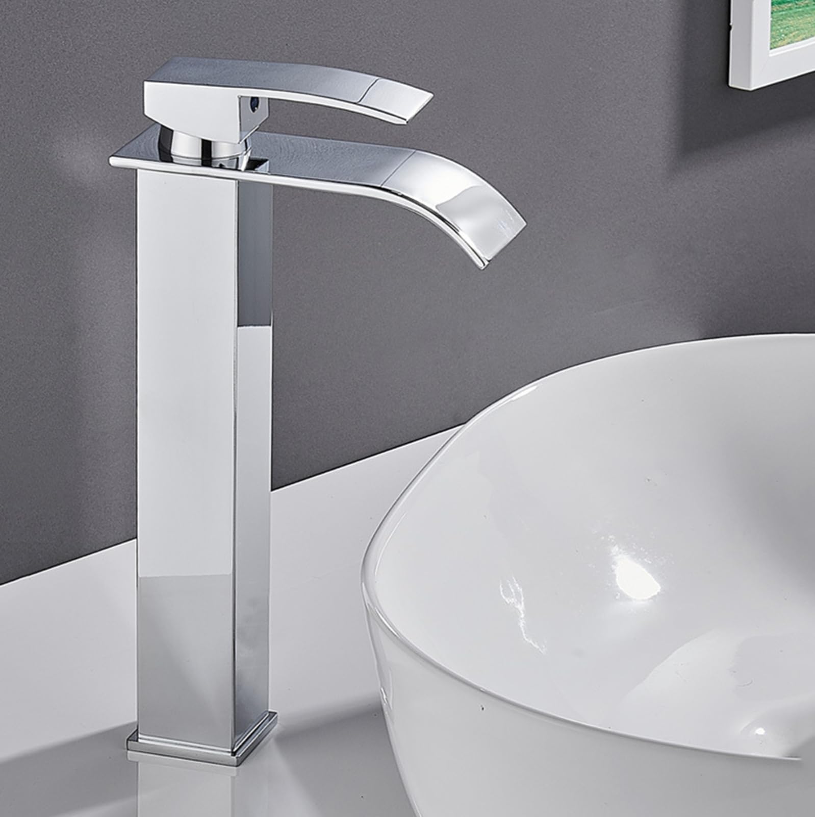 HCFYAUIS Waterfall Taps for Bathroom Sink Chrome Single Handle 1 Hole Tap Hot and Cold Countertop Washbasin Mixer Tap,high