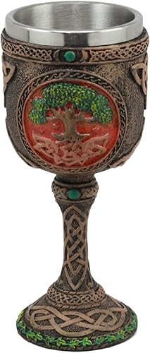 Miniatura 3 de Ebros Colorido nudo celta cósmico árbol sagrado de la vida Yggdrasil copa de vino 5 oz frasco de fertilidad e inmortalidad copa de vino figura