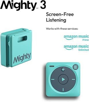 Mighty 3 Amazon Music Player Portable Screen-Free Offline Music for Kids & Fitness, Bluetooth & Wired Headphones, Stores 1000+ Songs, No Phone or WiFi Needed for Playback - Blue
