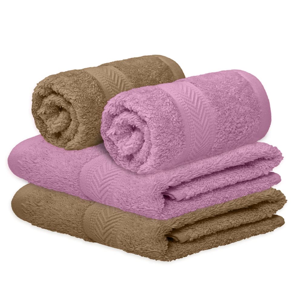 haus & kinder 100% Cotton Hand Towel Set of 4, 500 GSM Super Absorbent, Antibacterial Quick Dry Towels for Men, Women, Kitchen, Basin, Bathroom,Gym, Hotel & Spa - 60cm x 40cm, Lilac & Coffee