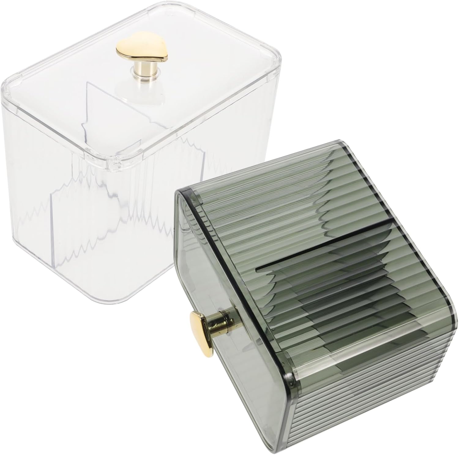 2Pcs Clear Cotton Swab Holder Dispenser with Lid Compartment Storage Box for Cotton Pads Makeup Sponges and Accessories Portable Makeup Organizer for Bathroom and Dresser