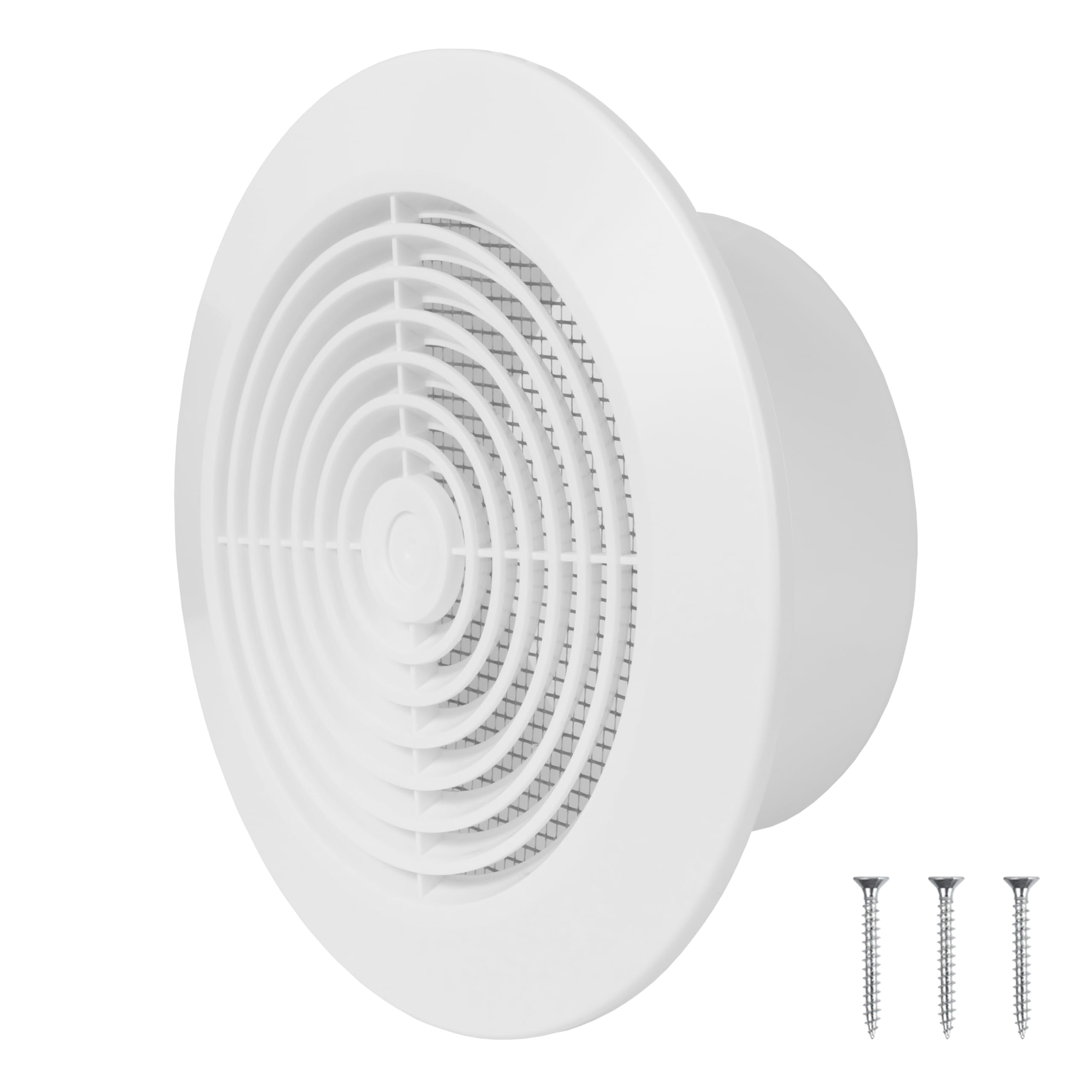Repa Market 5 Inch / 125 mm White Plastic Round Air Vent Cover with Guard Mesh – Ceiling Vent Cover - HVAC Indoor Outdoor Intake/Exhaust Vent Duct Cover – Air Conditioning Soffit Ventilation Grilles