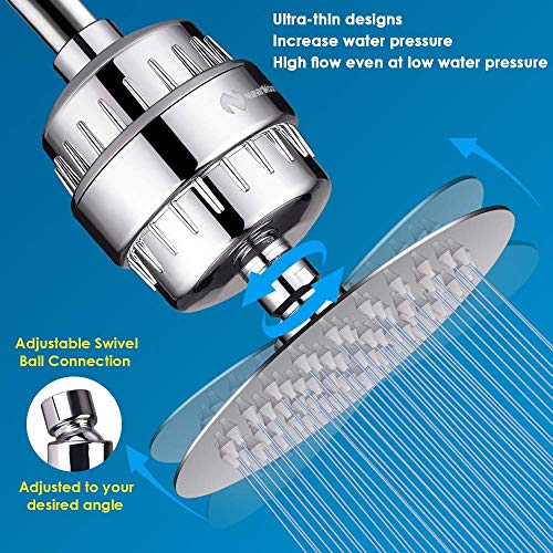 Nearmoon Shower Head And 15 Stage Shower Filter Combo, High Pressure Filtered Showerhead For Hard Water, Improves The Condition Of Your Skin, Hair - 1 Replaceable Filter Cartridge (6 Inch, Chrome) #TOP5
