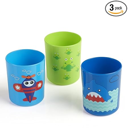 BEEBABY Boo Boo Cup for Kids, 100% BPA Free, Training Cup Set for Baby/Toddlers, Unbreakable 3Pcs Baby Tumbler Glass Set, 240 ml, 8 oz.(Blue & Green, 18M+)
