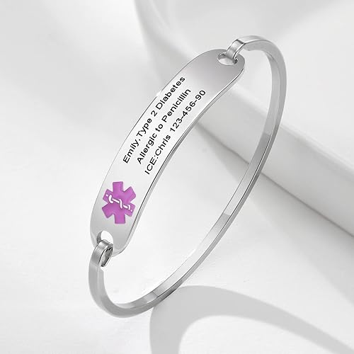 Miniatura 3 de VNOX Pulsera de identificación de alerta médica de acero inoxidable con grabado personalizado gratis