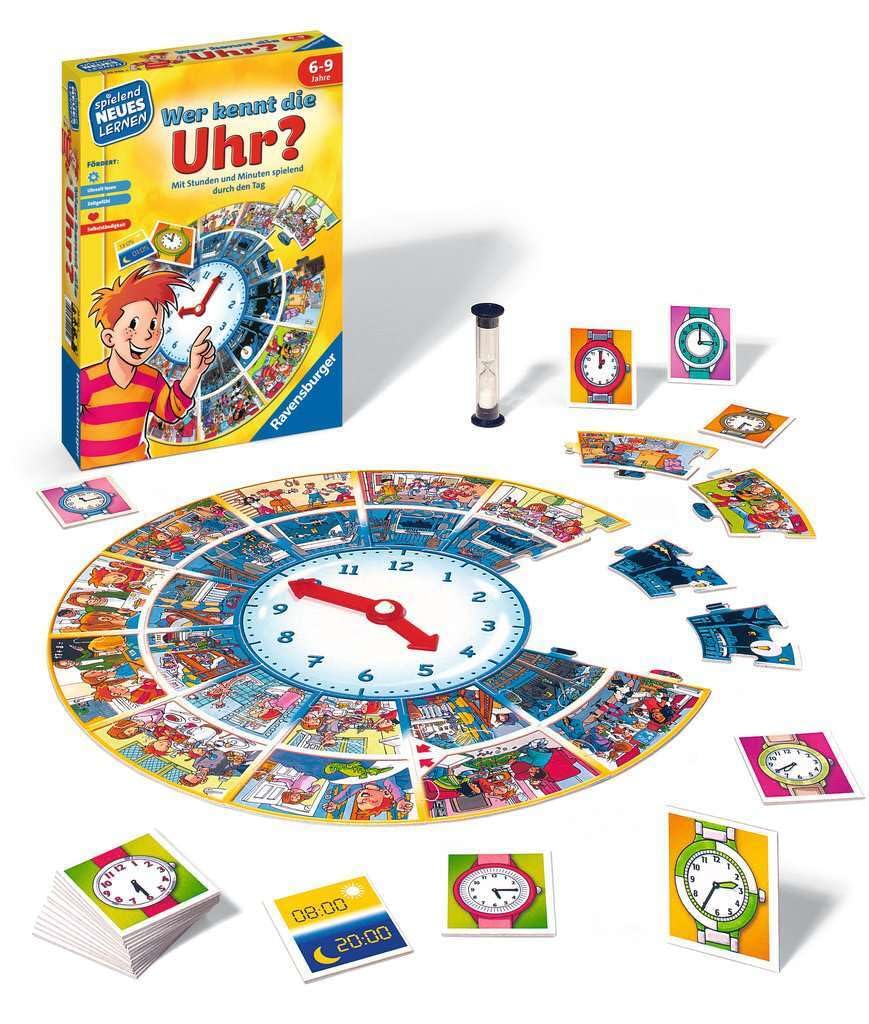 Ravensburger 24995 - Chi conosce l'orologio? - Gioca e impara per bambini, gioco educativo per bambini dai 6 ai 9 anni, nuovo apprendimento giocoso per 1-4 giocatori