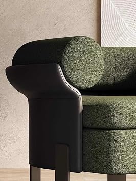 Modern Green Boucle Lounge Chair, Designer Single Armchair with Napa Leather Accent, Contemporary Minimalist Sofa for Living Room, Reception, Hotel Suite (Green)