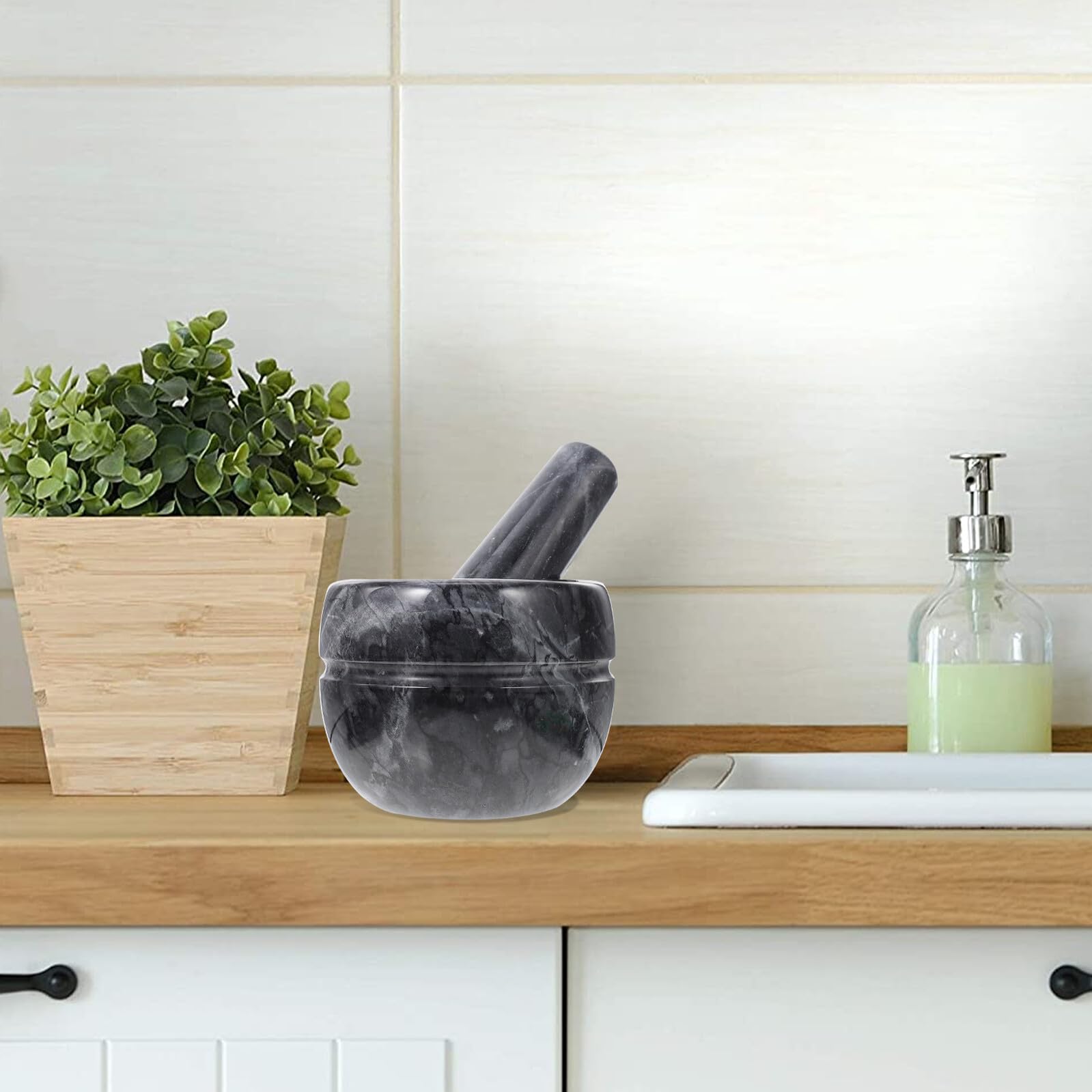 Cabilock Marble Knoblauchstampfer Küchenhelfer Schwarz Ergonomisch Küchen Gadget zum Frischen Zerkleinern von Knoblauchpaste und Gewürzen