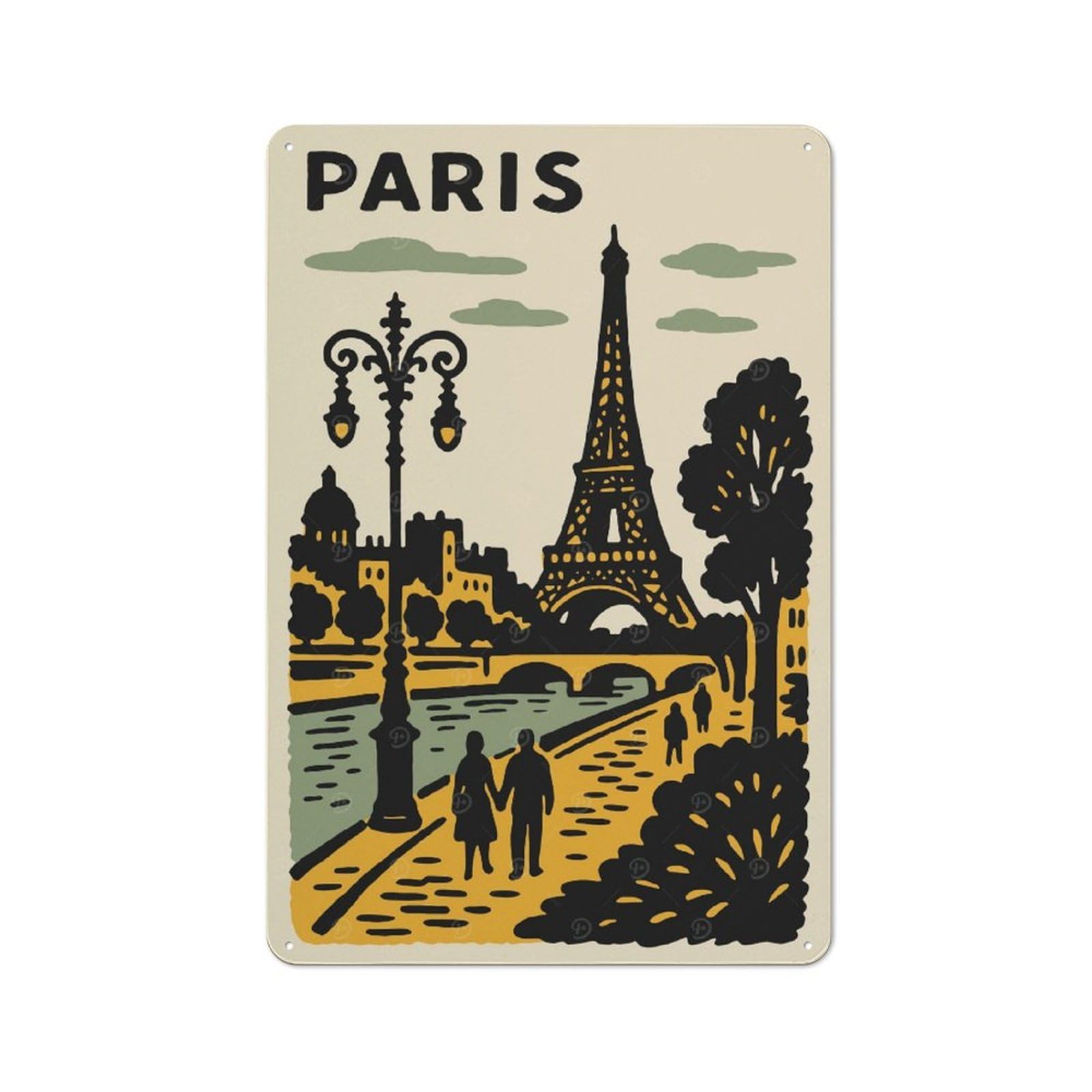 Junmoney Style-1 For Studio Or Craft Room, Paris Travel Poster With Eiffel Tower Rustic Tin Wall Plaque 30X20cm, For Vintage Wall Decor Fans, For Metal Sign Collectors