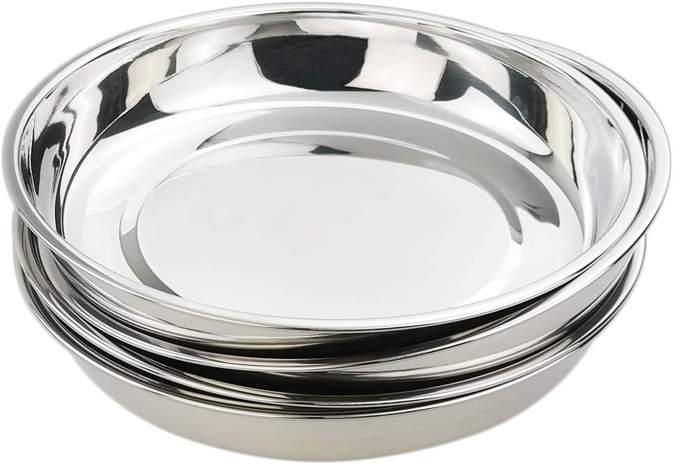 Kekow Stainless Steel Dinner Plate, Large Round Plates, 10-INCH, 4-Pack