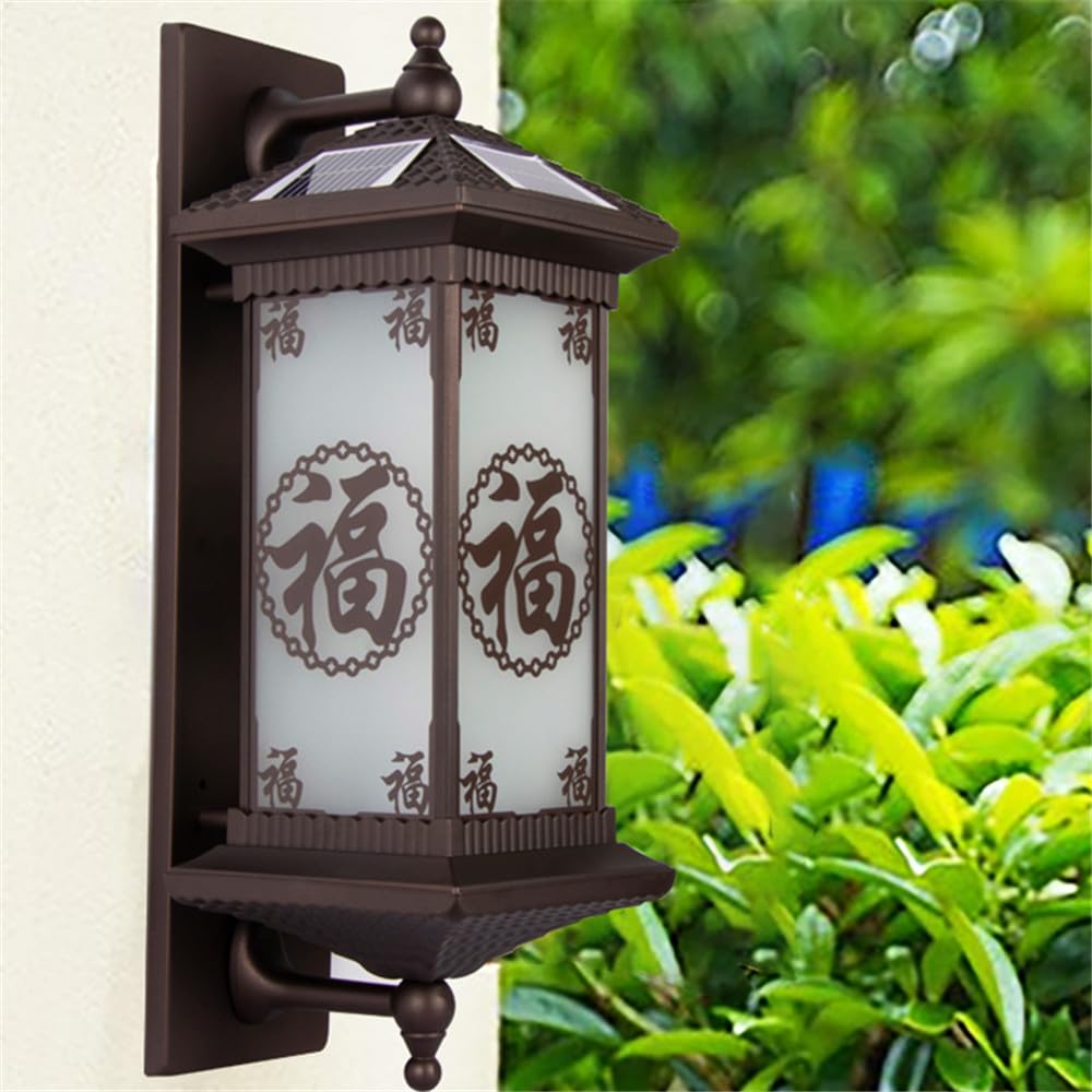 KXEcoLife Contemporary Solar Outdoor Wall Lamp Simplicity Retro Waterproof Garden Courtyard Villa Hotel Gate Balcony Hallway Art Light (H Coffee H58CM 1PCS)