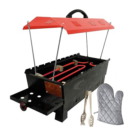 HOTLIFE Zamboo size 2-in-1 Multi Purpose Electric & Charcoal Brbeque Grill & Tandoor with 10 Skewers Wooden Handle Electric Grill (RED)