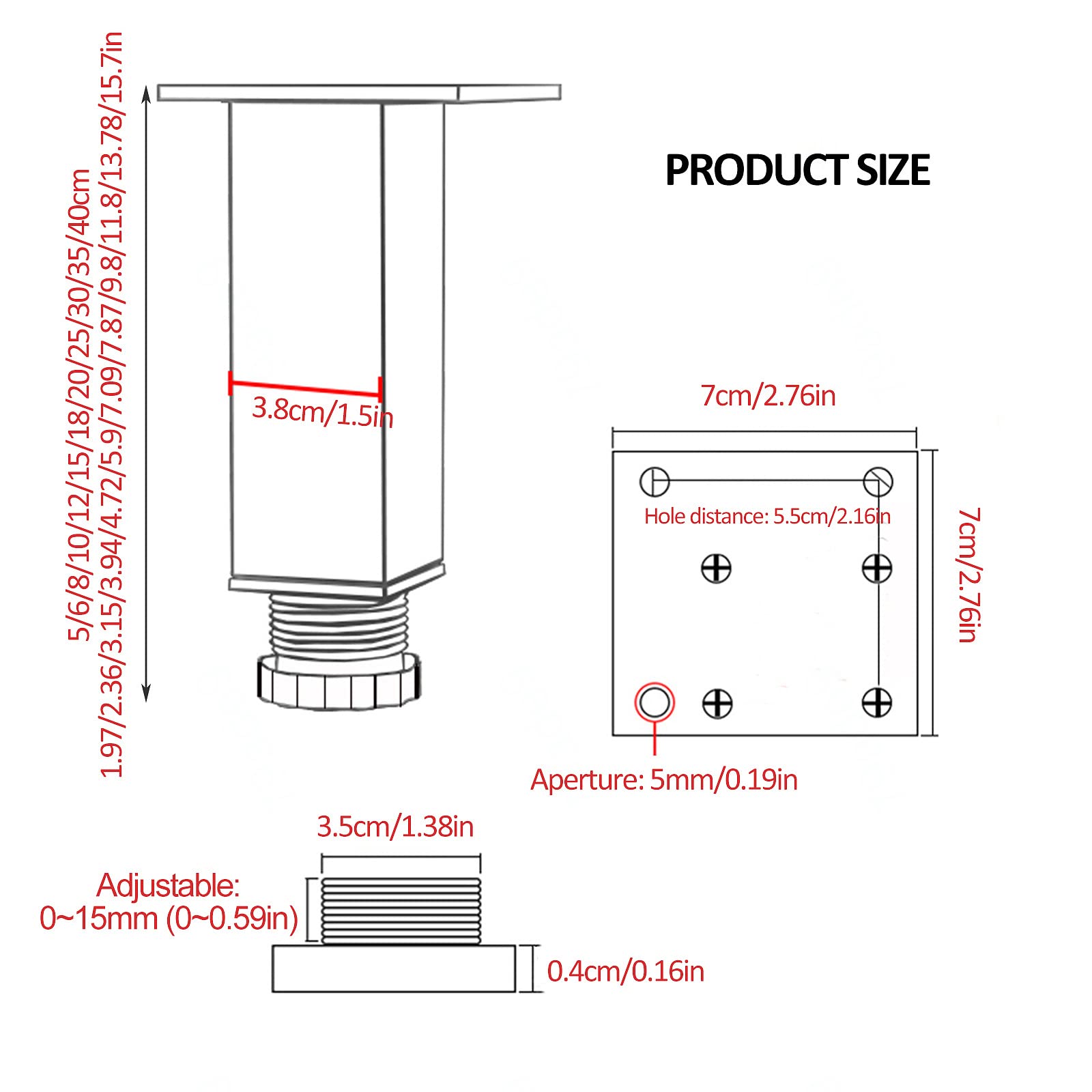 Regulowane czarne/srebrne metalowe nogi meblowe 40 cm (15,7 cala) - DIY sofa biurko stół jadalny stolik kawowy szafka wymienne nóżki 5-30 cm dostępne opcje