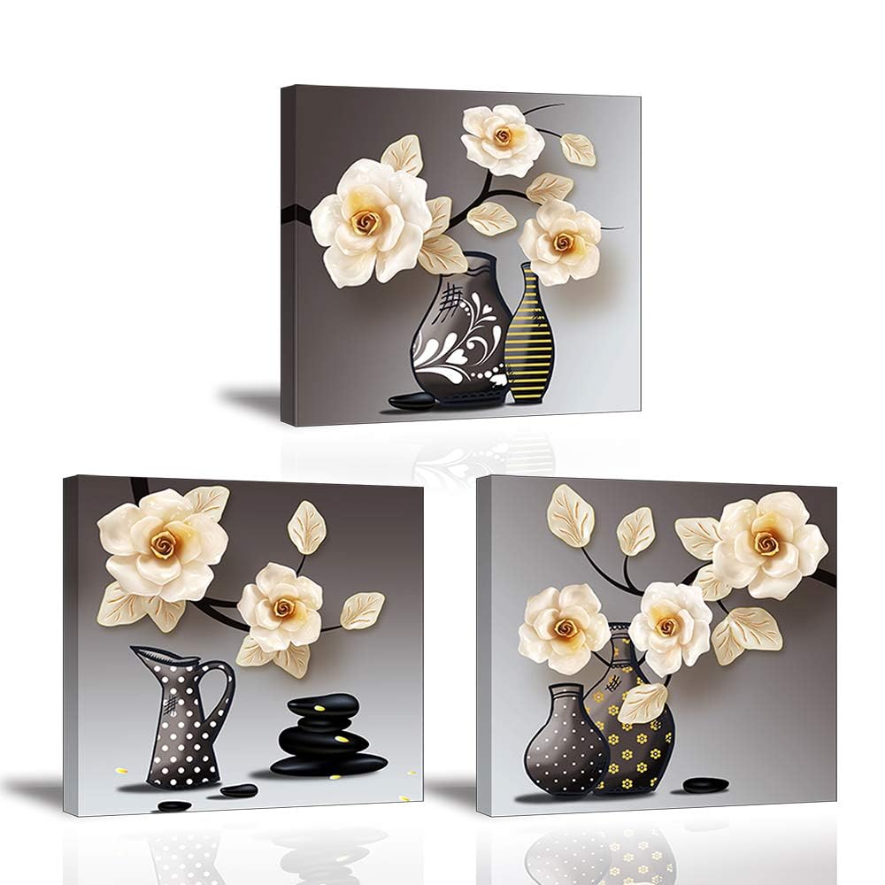 Impression Giclée sur toile de qualité supérieure : triptyque floral d'art moderne