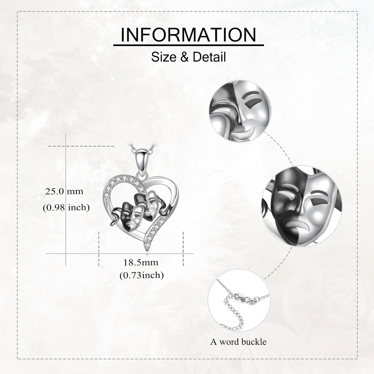 Comedy And Tragedy Masks Necklace 925 Sterling Silver Heart Comedy Tragedy Masks Pendant Necklace Theater Jewelry Gifts for Women - Image 5