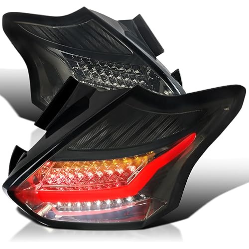 Spec-D Tuning Smoke LED Bar Tail Lights Compatible with 2015-2018 Ford Focus Se/St/Titanium Hatchback, 2016-2018 Ford Focus Rs Hatchback, Left + Right Pair Assembly