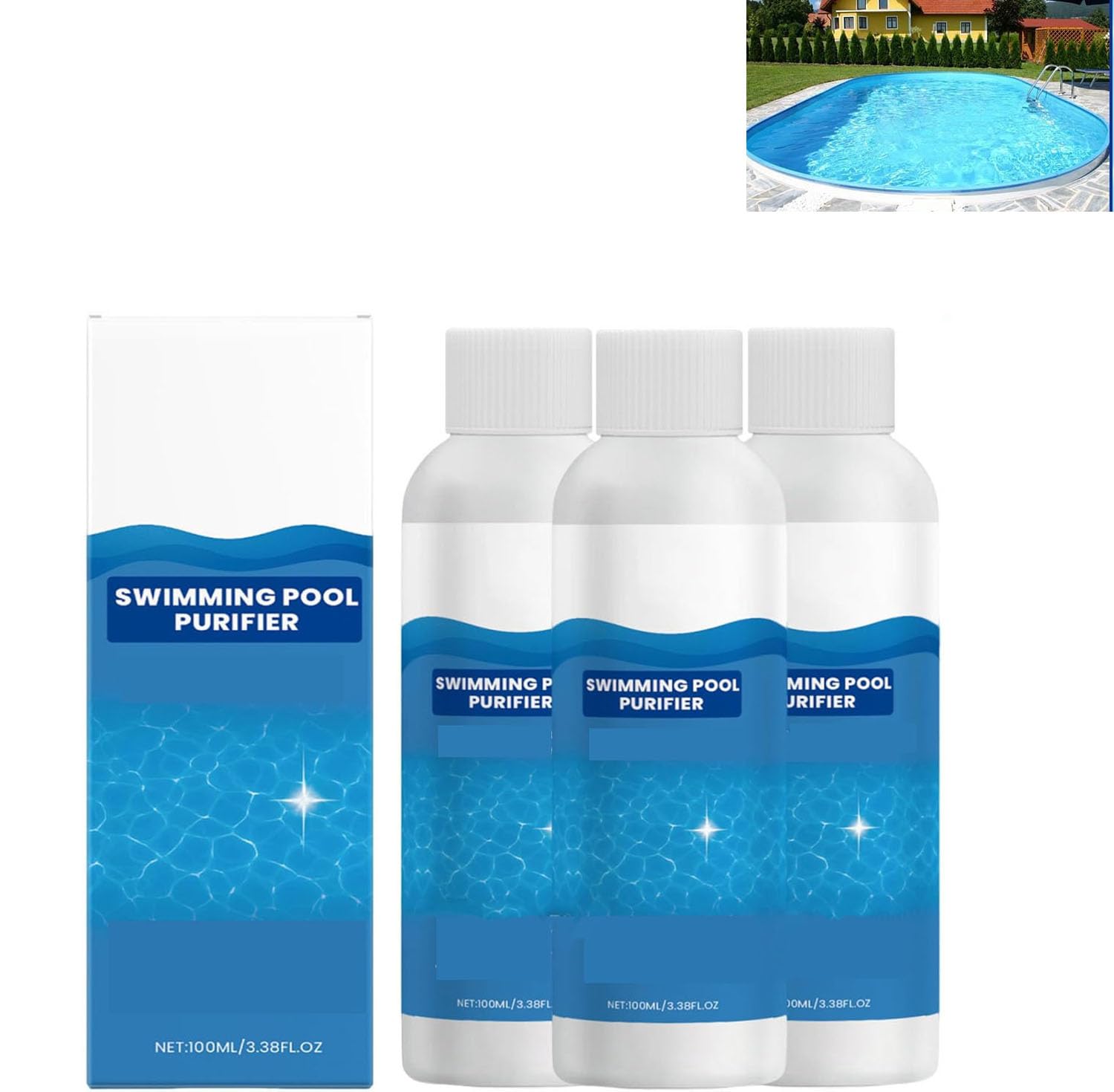 Swimming Pool Purifying Liquid,Swimming Pool Purifier,Pool Water Clarifier,Pool Water Purifier Liquid,Fast Acting & Long Lasting,Enhances Filter Performance,Safe for All Pools (3 Pcs)