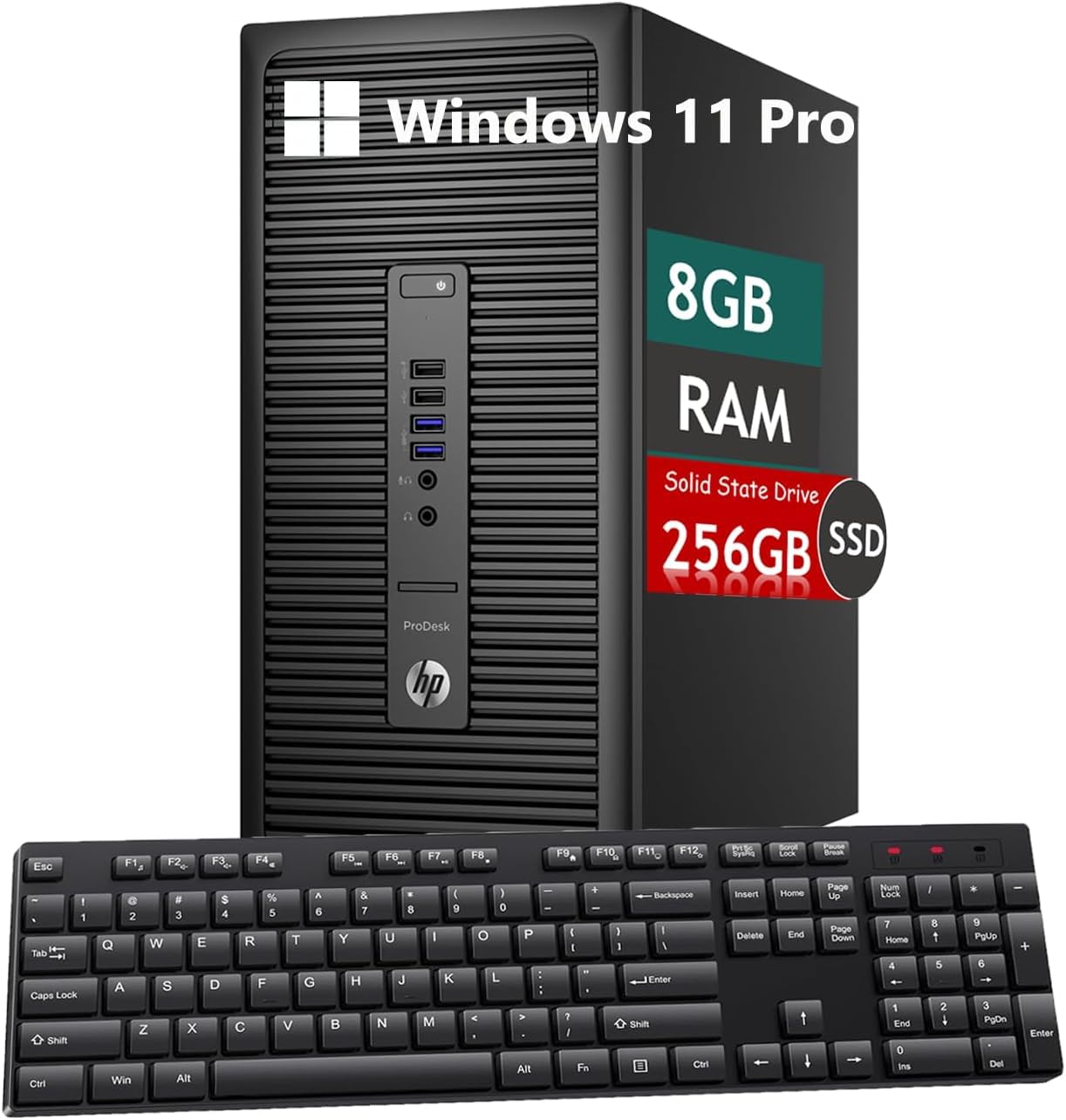 HP Prodesk 600 G2 MT Computer desktop, Intel Pentium G4400, 8 GB RAM, SSD da 256 GB, Wi-Fi, Bluetooth, tastiera QWERTY US, Windows 11 Pro (ricondizionato)