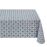 Newbridge Bohemian Ikat Style Print Flannel Backed Vinyl Tablecloth, Boho Chic Ikat Pattern Vinyl Indoor/Outdoor Waterproof, Patio, Tablecloth, 60 Inch x 120 Inch Oblong/Rectangle, Teal