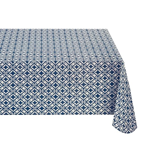 Newbridge Bohemian Ikat Style Print Flannel Backed Vinyl Tablecloth, Boho Chic Ikat Pattern Vinyl Indoor/Outdoor Waterproof, Patio, Tablecloth, 60 Inch x 120 Inch Oblong/Rectangle, Teal