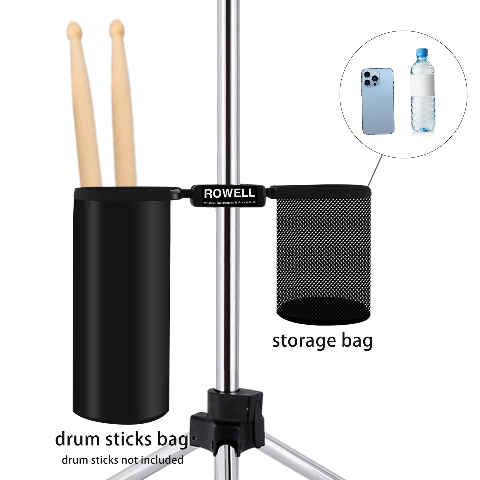 ROWELL Snare Drum Stand Lightweight Double Braced for 10-14 inch Snare Drum Practice Pad, Adjustable Height 29.5-51 inch with Portable Drum Sticks Bag and Storage Bag(Standing Use)