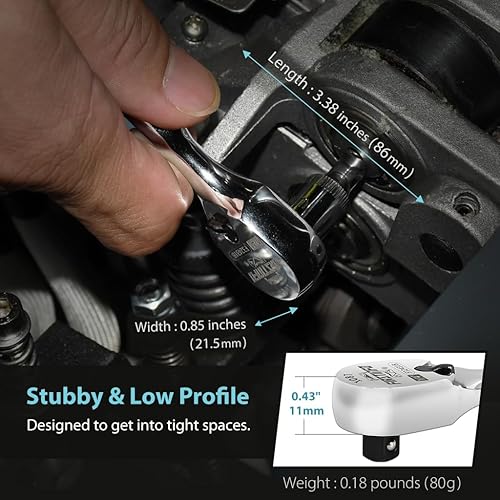 Miniatura 4 de FIRSTINFO - Llave de mango de trinquete de 14 de pulgada, diseño de cabeza sellada de 108 dientes, mango de trinquete rechoncho, reversible