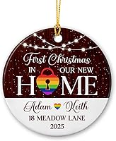 Vista 7 de Adorno de cerámica personalizado para boda, regalo para pareja, nombres y fecha personalizados, orgullo LGBTQ Rainbow Christmas 2025