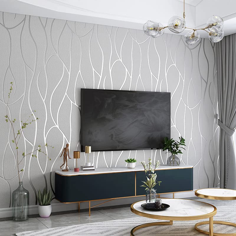 Papier Peint Intissé 3D Lignes Grises Effet Luxueux pour Chambre Adulte