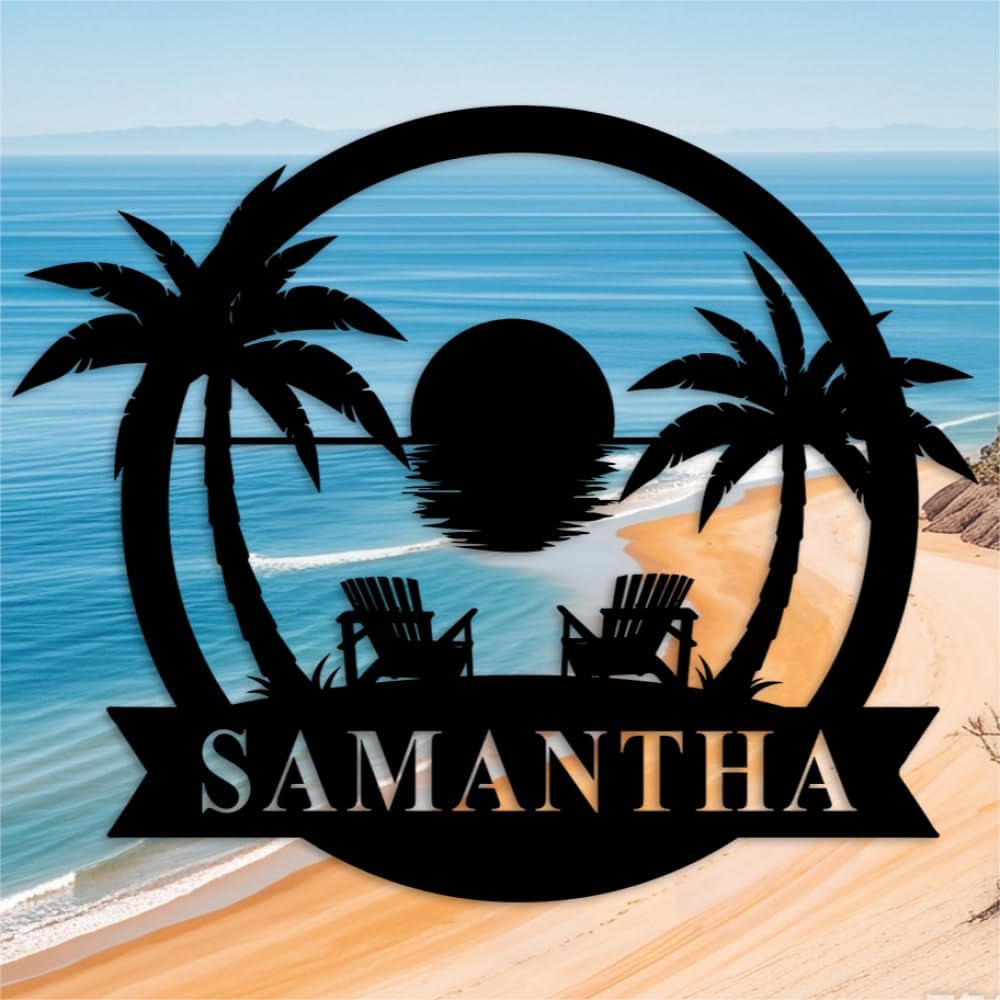 Personalized Beach Metal Sign, Beach Palm Tree Sign,Custom