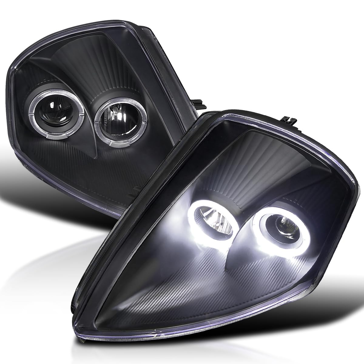 SPEC-D TUNING Dual Halo Projector Black Headlights Compatible with 2000-2005 Mitsubishi Eclipse, Left + Right Pair Headlamps Assembly